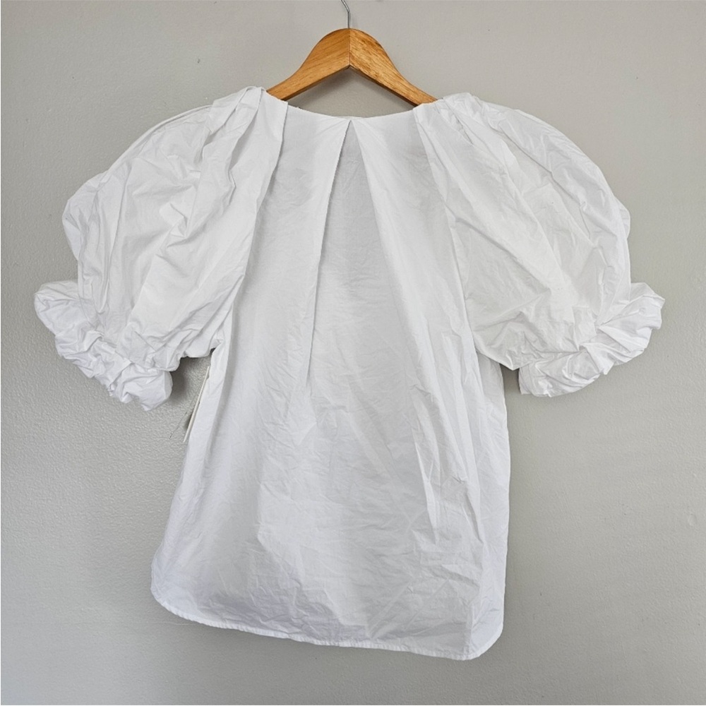 A.L.C. White Cara Puff Sleeve Split V neck Popover Cotton Blouse Size 6 - Picture 7 of 9